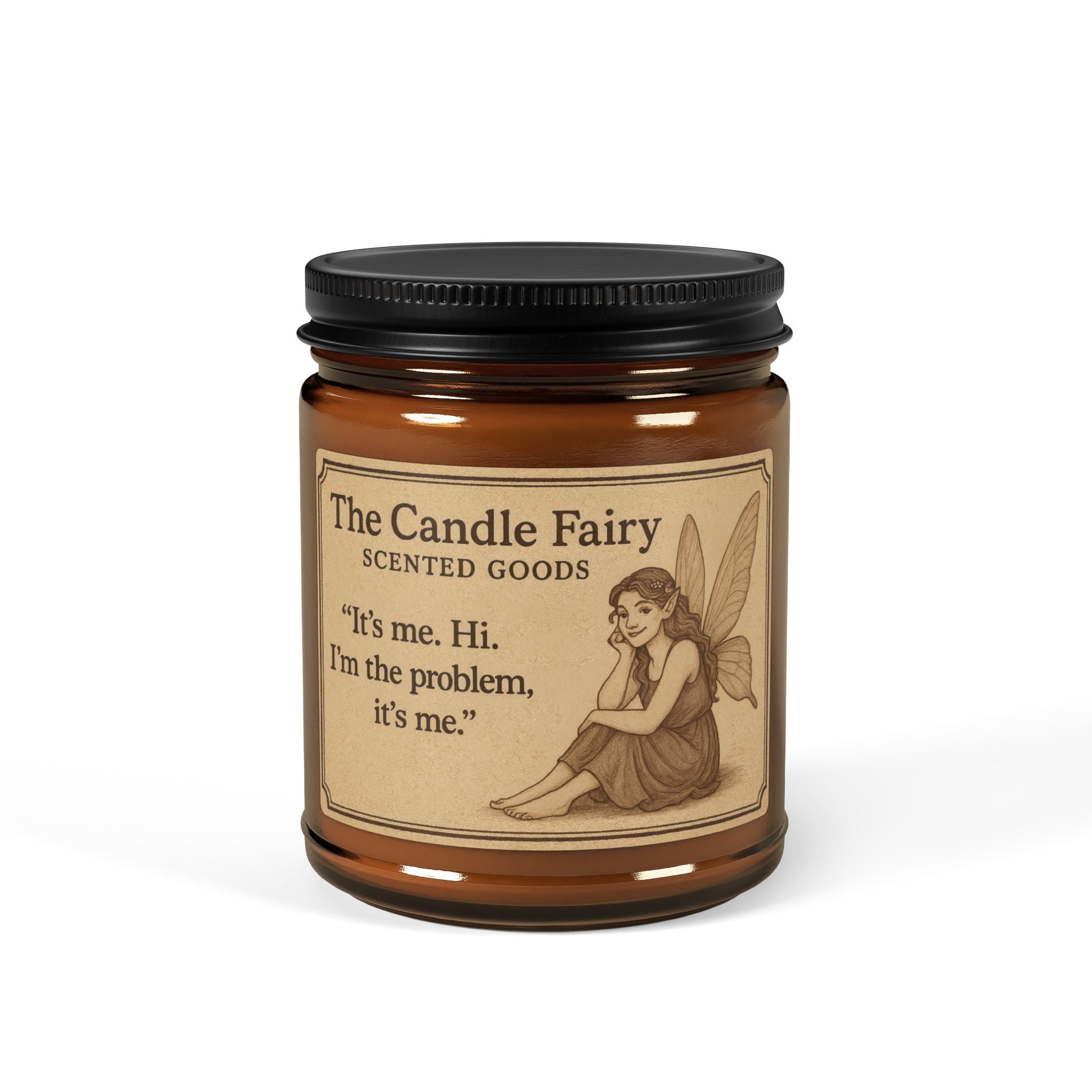 Swiftie Inspired. "Hi. It's me. I'm the problem, its me." lyrics — The Candle Fairy Scented Candle with Vintage Fairy Label 9oz