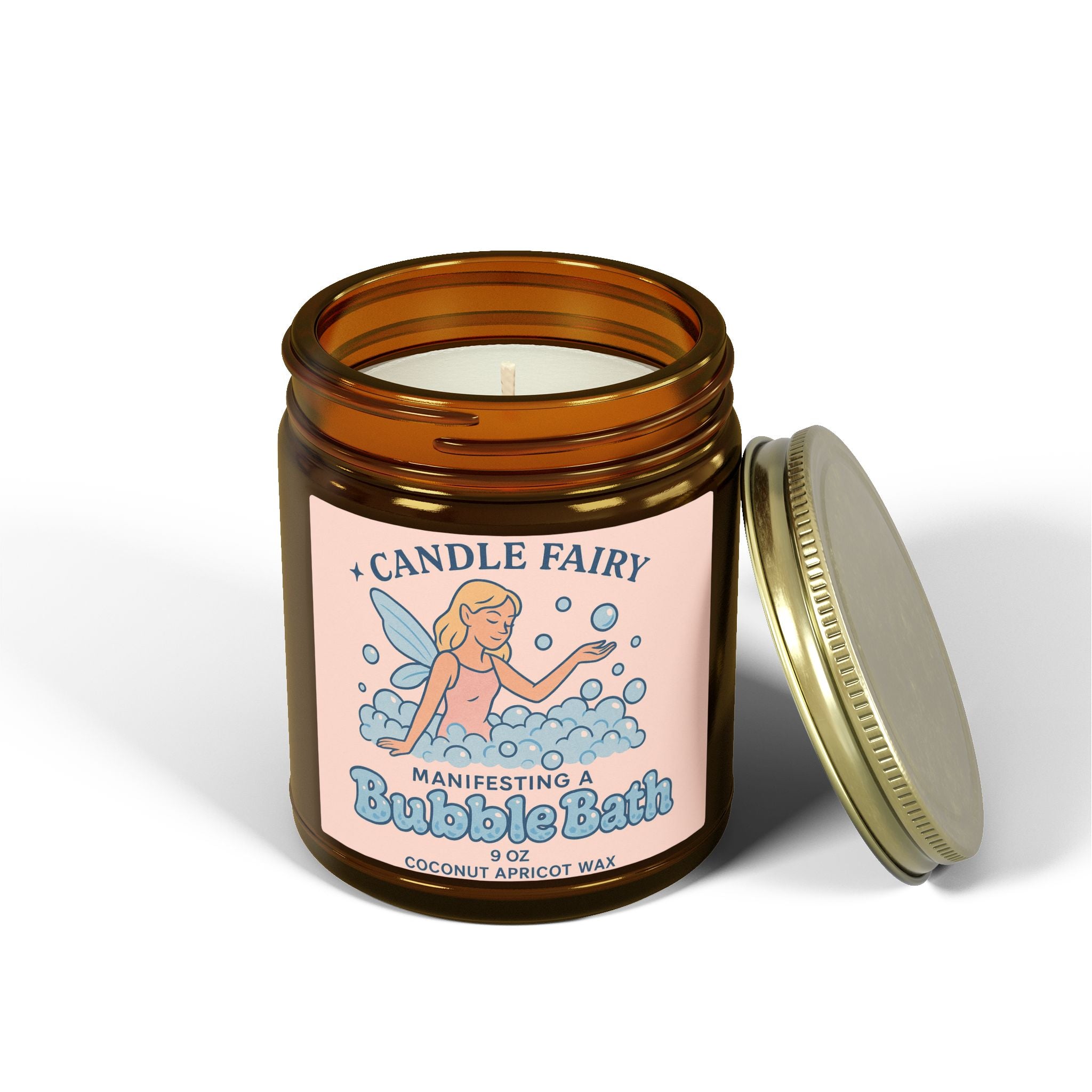 Candle Fairy Scented Candle — Coconut Apricot Soy Wax (9oz) — "Manifesting A Bubble Bath"