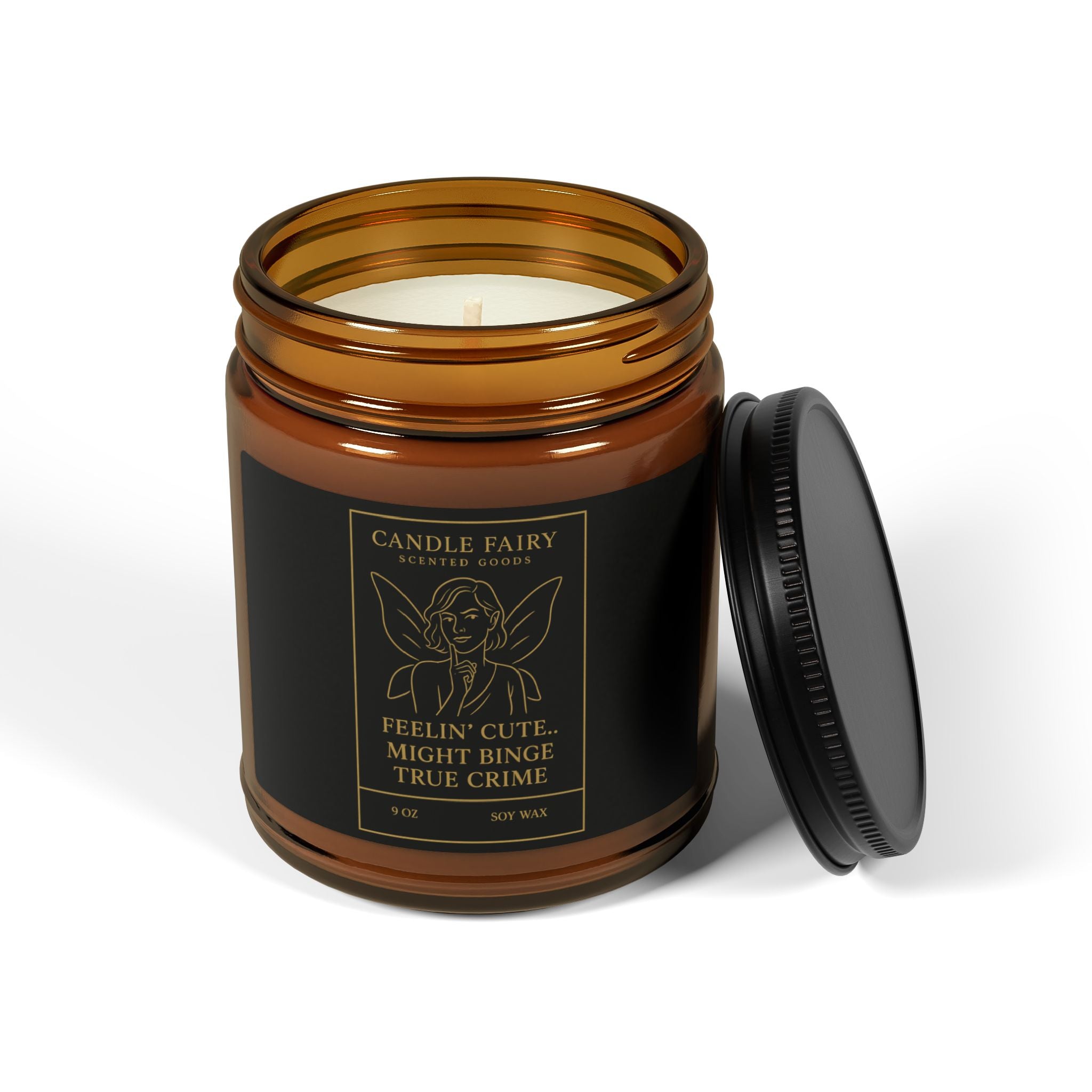 Soy Candle — 'Feelin' Cute... Might Binge True Crime' Amber Jar 9oz