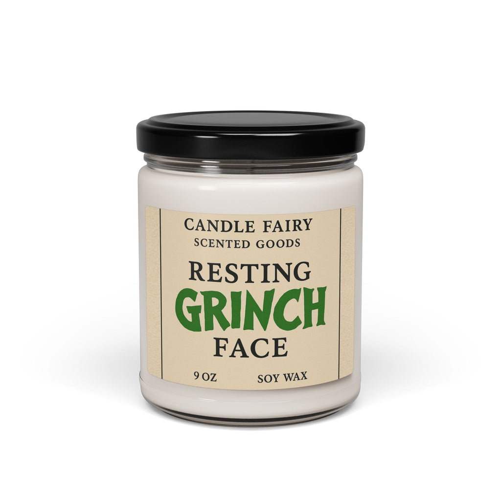 Resting Grinch Face Scented Soy Candle — 9oz Holiday Aromatherapy Jar
