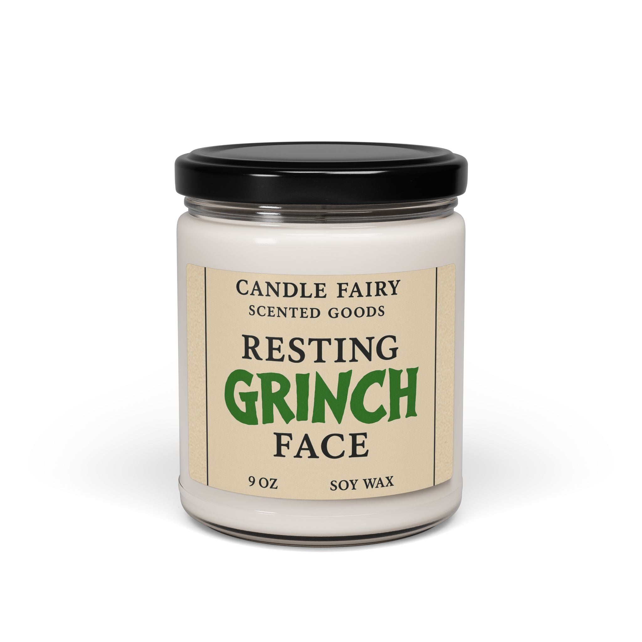 Resting Grinch Face Scented Soy Candle — 9oz Holiday Aromatherapy Jar