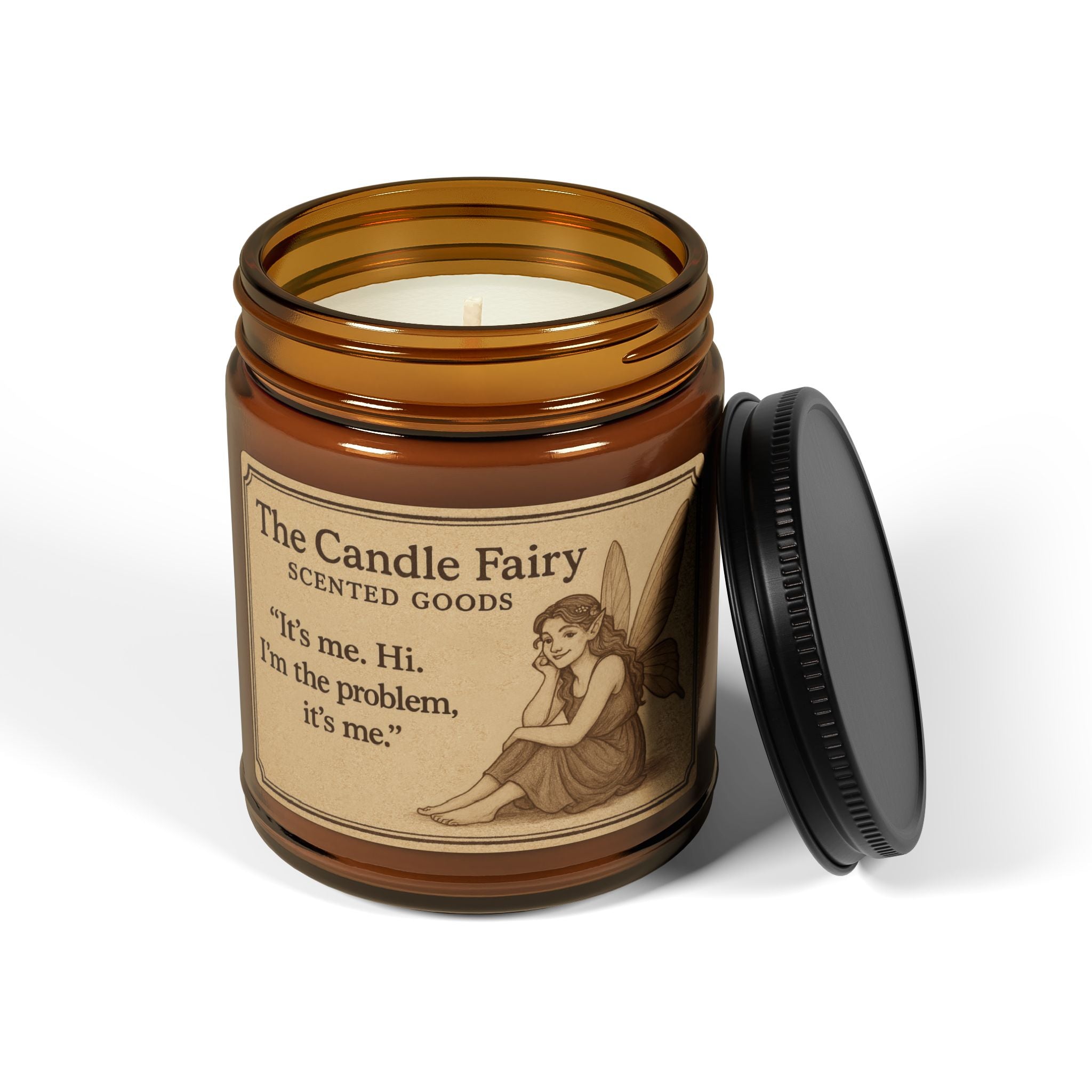 Swiftie Inspired. "Hi. It's me. I'm the problem, its me." lyrics — The Candle Fairy Scented Candle with Vintage Fairy Label 9oz