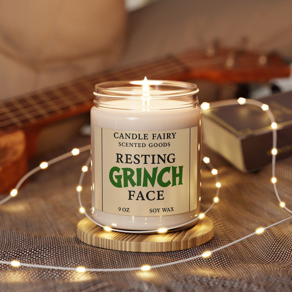 Resting Grinch Face Scented Soy Candle — 9oz Holiday Aromatherapy Jar