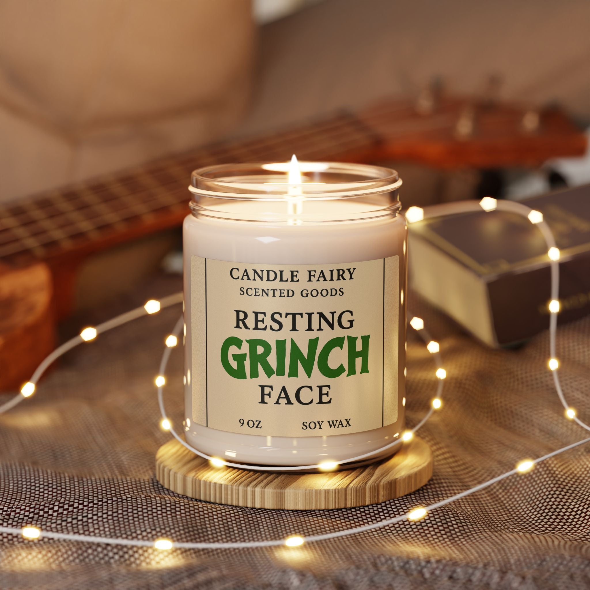 Resting Grinch Face Scented Soy Candle — 9oz Holiday Aromatherapy Jar
