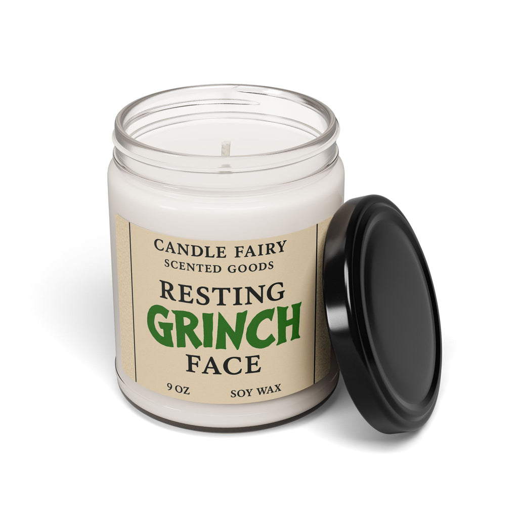 Resting Grinch Face Scented Soy Candle — 9oz Holiday Aromatherapy Jar