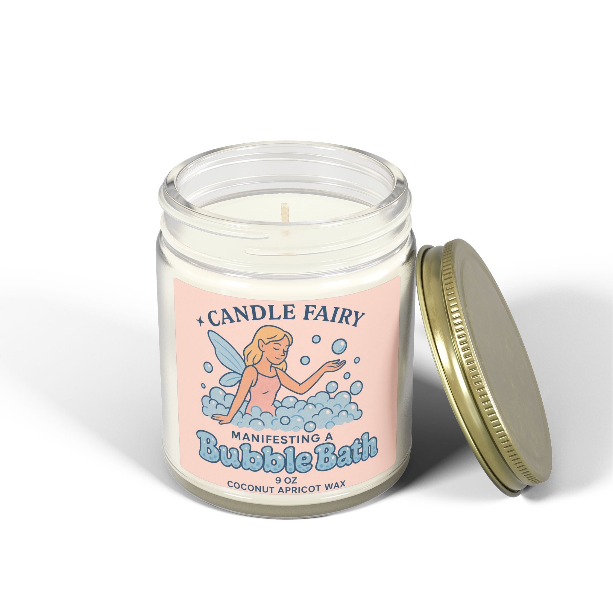 Candle Fairy Scented Candle — Coconut Apricot Soy Wax (9oz) — "Manifesting A Bubble Bath"