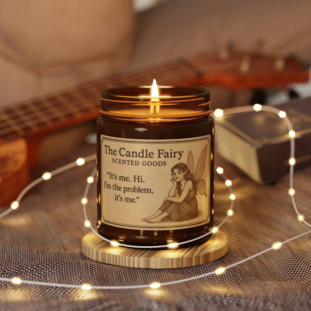 Swiftie Inspired. "Hi. It's me. I'm the problem, its me." lyrics — The Candle Fairy Scented Candle with Vintage Fairy Label 9oz
