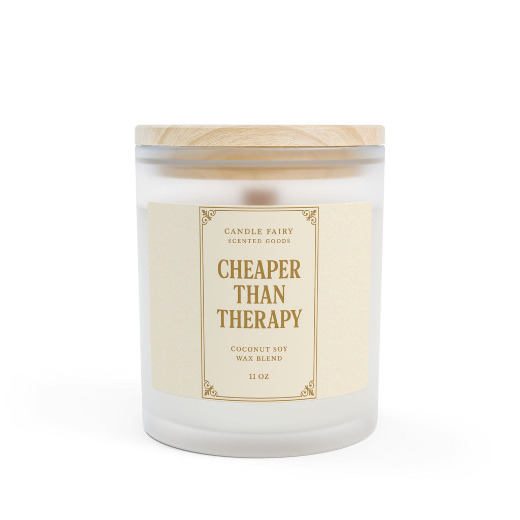 Candle Fairy "Cheaper Than Therapy" Frosted Glass Candle — 11 oz Coconut Soy Scented Candle