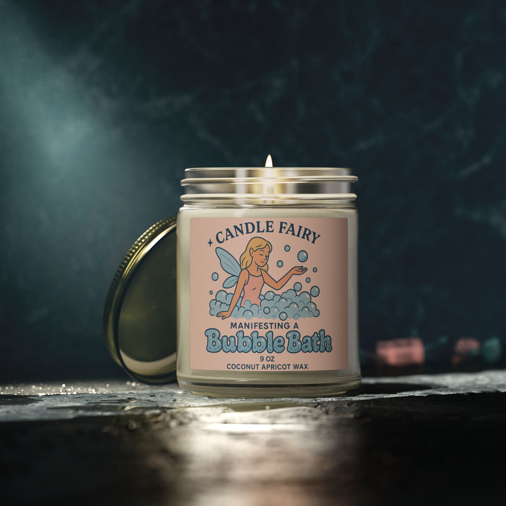 Candle Fairy Scented Candle — Coconut Apricot Soy Wax (9oz) — "Manifesting A Bubble Bath"