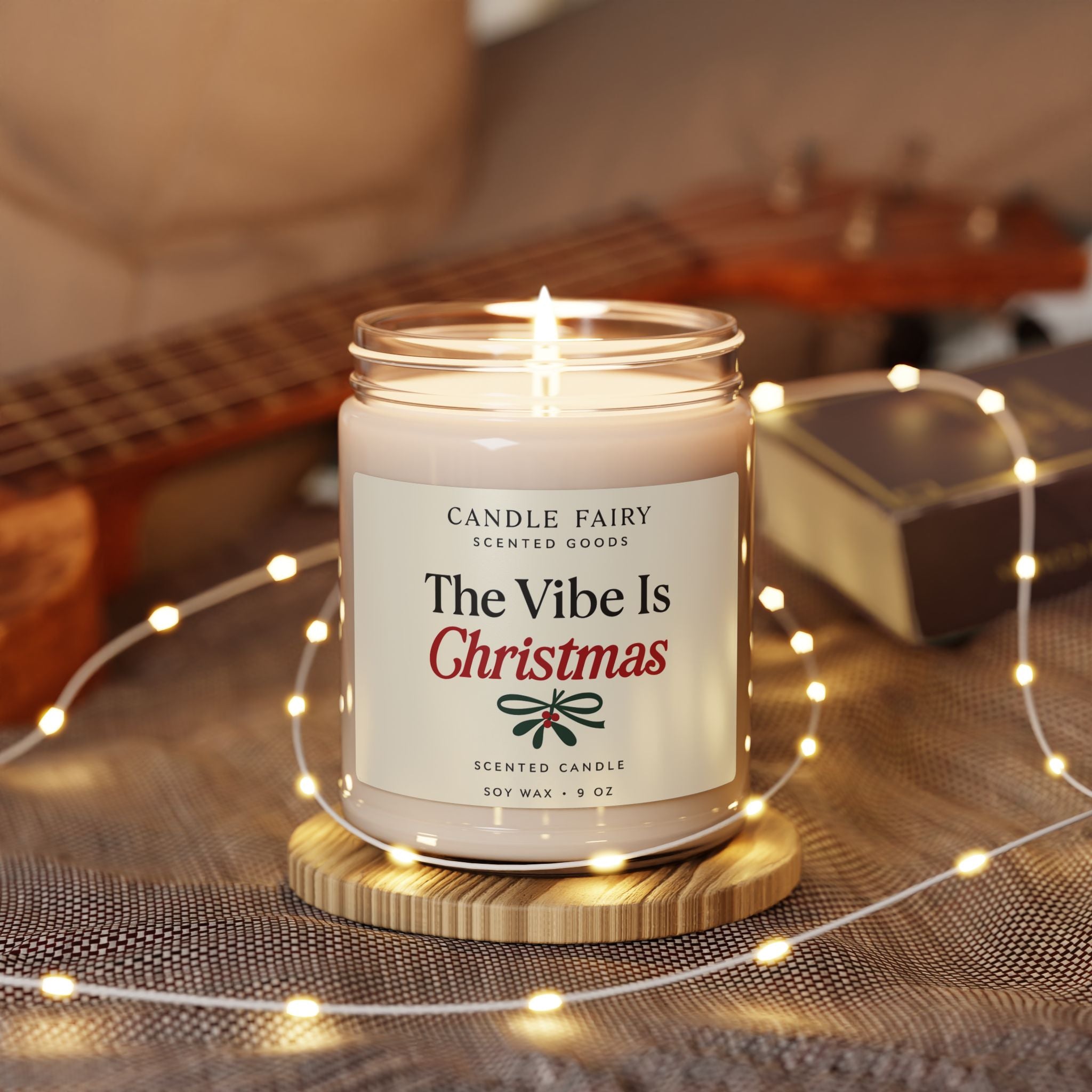 Christmas Scented Soy Candle 9oz — "The Vibe Is Christmas" Holiday Jar