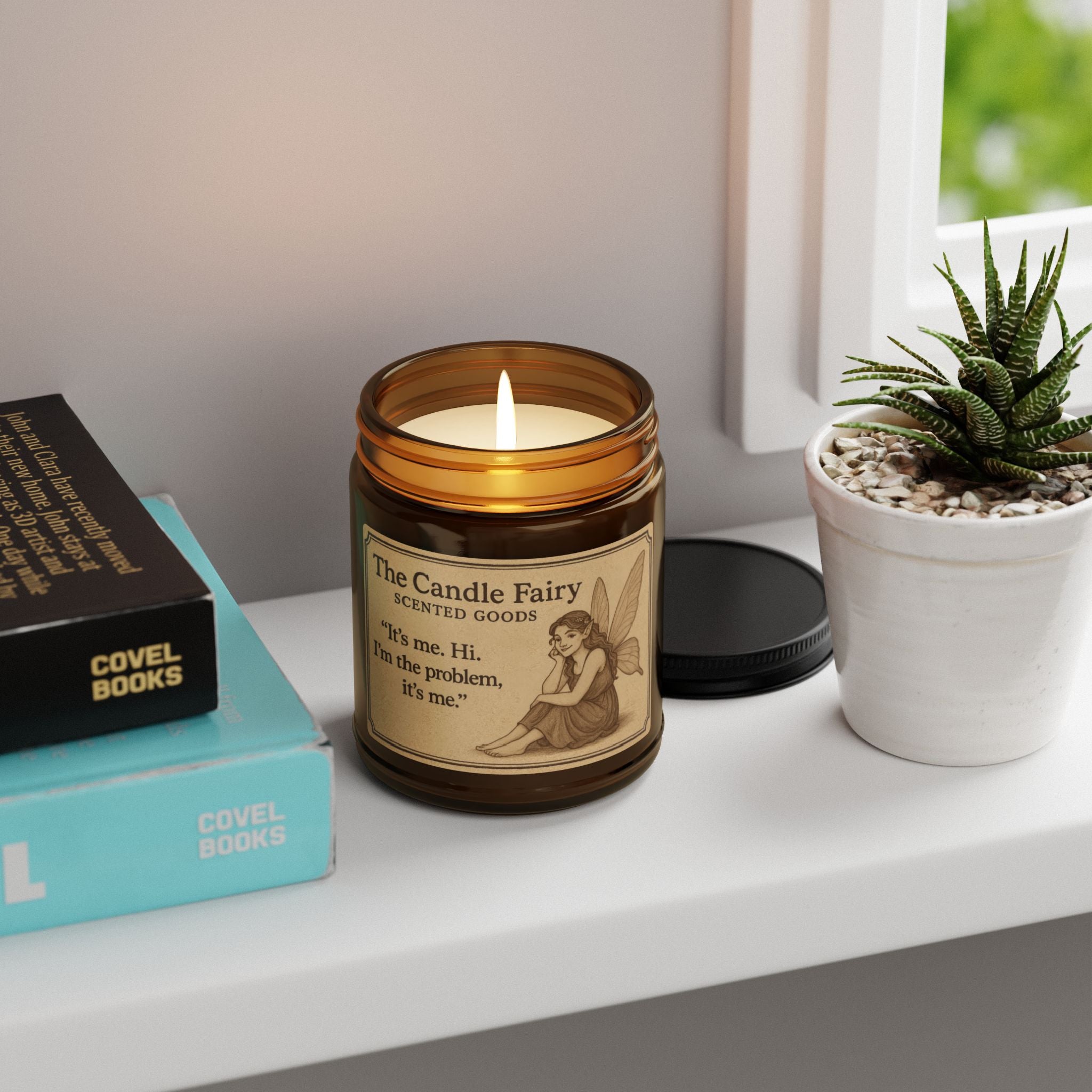Swiftie Inspired. "Hi. It's me. I'm the problem, its me." lyrics — The Candle Fairy Scented Candle with Vintage Fairy Label 9oz