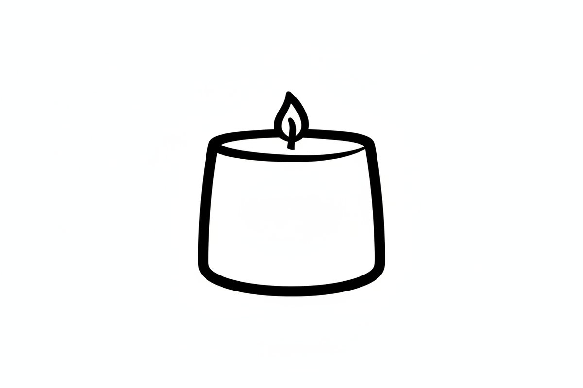 outline of a minimalist, short, wide candle. with thick black lines